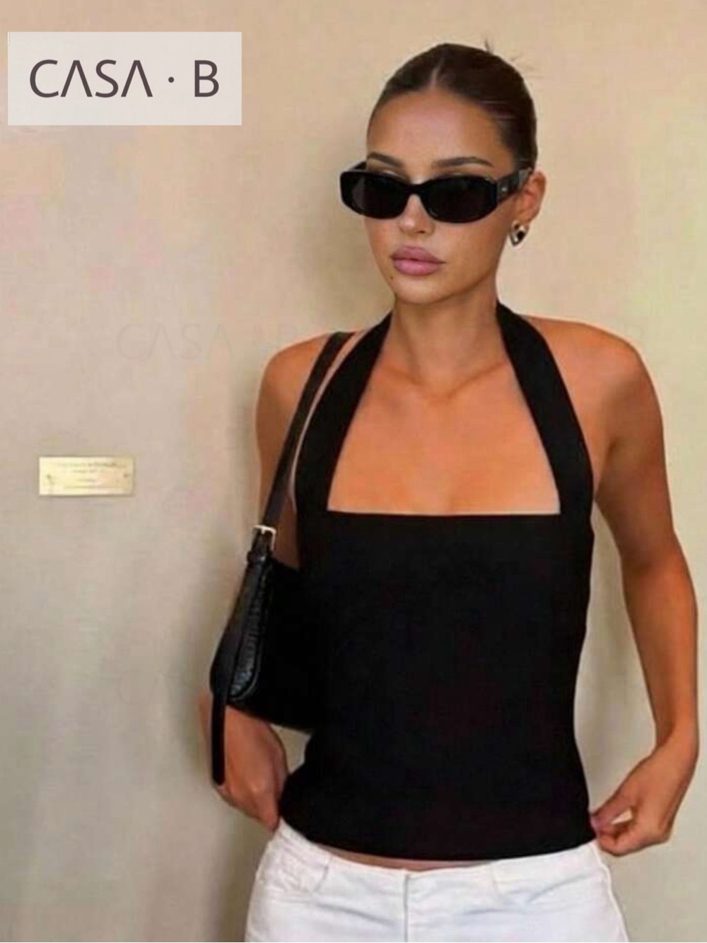 SOON to CASA B| Margaux Noir Fitted Backless Halter Top- black - Picture 1 of 4